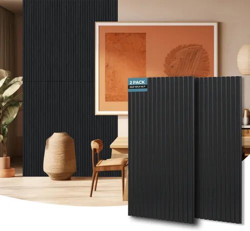 Miniatura 16 de AKUMAX Paquete de 2 paneles acústicos, listones de madera para pared y techo, paneles de espuma acústica de 96 x 24 pulgadas, paneles de pared 3D