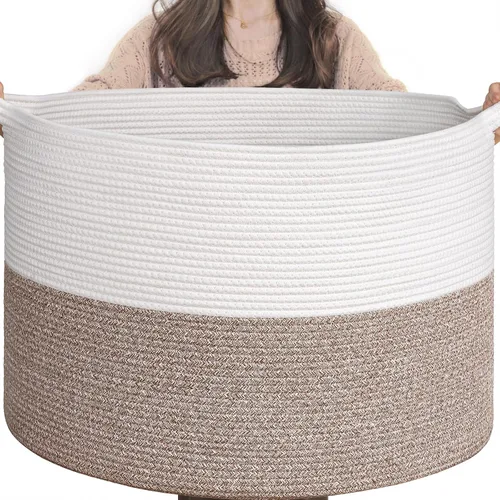 Miniatura 21 de Goodpick Cesta de manta de 65 litros, 19.7 x 12.6 pulgadas, cesta de cuerda de algodón, para sala de estar, organizadores de juguetes