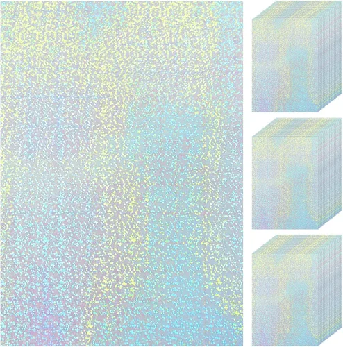 Miniatura 8 de 60 hojas de hojas holográficas laminadas de purpurina transparente tamaño A4, papel adhesivo de vinilo con superposición holográfica, película