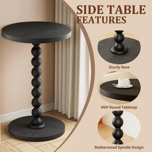 Miniatura 4 de Mesa auxiliar redonda, mesa de bebidas para espacios pequeños, mesita de noche moderna con patas de madera de goma para sala de estar, dormitorio