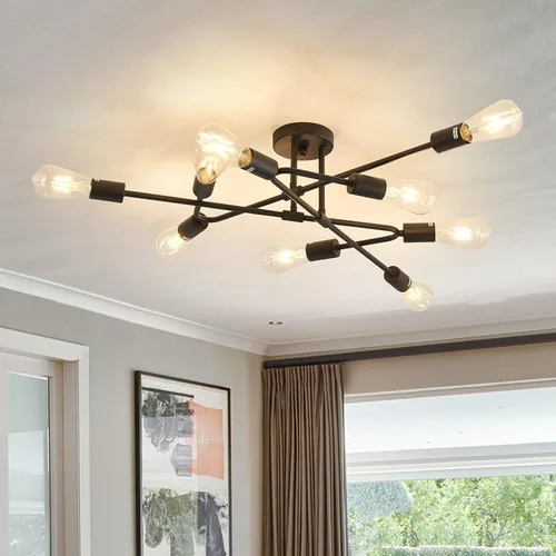 Miniatura 15 de ZGLAOJT Lámpara de techo semiempotrada de 4 luces, color negro mate con base E26, candelabro moderno para casa de campo, cocina, comedor