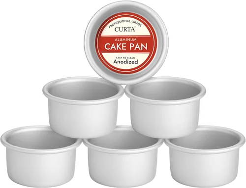 CURTA Molde redondo para pasteles de 4 pulgadas, juego de 6 moldes redondos de aluminio anodizado de 4 x 2 pulgadas, molde para hornear pequeño, no