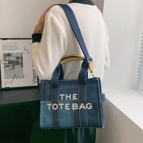 Miniatura 7 de Bolso de mano para mujer, bolso de mano con cremallera, lona, piel sintética, bolso cruzado de mezclilla, bolso de hombro para oficina, viajes