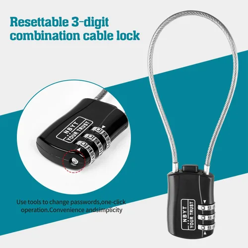 Miniatura 4 de Cerradura de cable de cuerda de alambre de aleación de zinc con código reiniciable: casco, equipaje, esquí, snowboard, bicicletas, cochecito