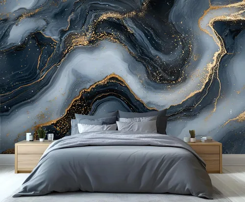 Miniatura 32 de Papel tapiz de mármol, papel tapiz negro y dorado para dormitorio, papel tapiz moderno gris para sala de estar, mural fotográfico de mármol nórdico