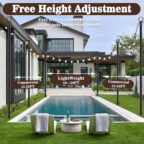 Miniatura 6 de AILBTON 10Ft String Light Poles 6 Pack,Light Poles for Outside Lights,Outdoor with Fence Brackets Hanging Lights,Metal Stand Deck Patio Backyard
