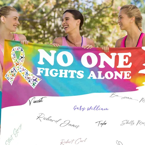 Miniatura 5 de Outus Cartel de autógrafo de cinta multicolor para concientización sobre el cáncer, 6 x 6 pies, póster consciente del cáncer, salud mental