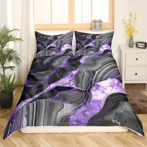 Miniatura 11 de Funda de edredón de mármol negro tamaño individual, juego de ropa de cama dorada para adultos, hombres y mujeres, funda de edredón de textura