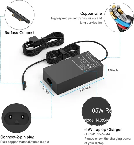 Miniatura 2 de Compatible con Microsoft Surface Charger, 65W Surface Pro Charger, compatible con Surface Pro 11,9,8,7,6,5,4,3,X Surface Laptop 7,6,5,4,3,2,1 Black6