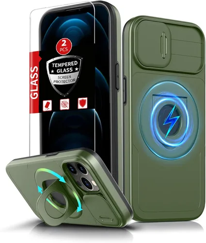 Miniatura 65 de Funda magnética para iPhone 11 Pro compatible con carga inalámbrica MagSafe, con 2 protectores de pantalla, anillo kickstand de 360° integrado +
