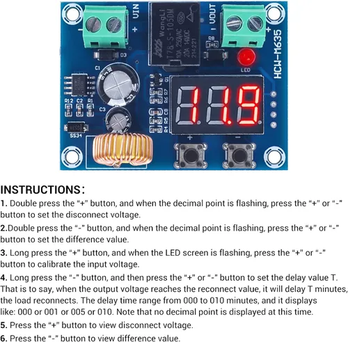 Miniatura 5 de ICSTATION - 2 protectores digitales de bajo voltaje, interruptor de desconexión de corte de bajo voltaje de 12-36 V 20 A, módulo de protección
