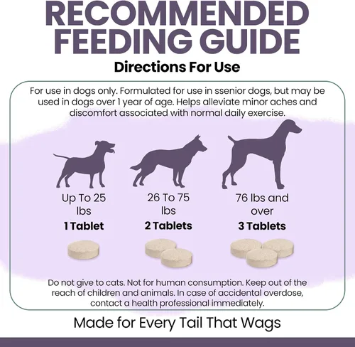 Miniatura 5 de Suplementos para perros mayores para cadera y articulaciones, 120 tabletas de vitaminas para perros Alivio del bienestar y el dolor: fabricado
