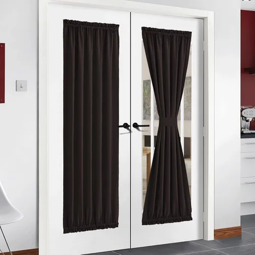 Miniatura 97 de NICETOWN Cortinas opacas unicolor con aislamiento térmico para puerta francesa, granja, oscurecimiento de habitación, puertas y ventanas de Marrón