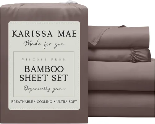 Miniatura 25 de KARISSA MAE Juego de sábanas tamaño individual de viscosa de bambú refrescante, 100% cultivadas orgánicamente, bolsillo profundo de 18 pulgadas