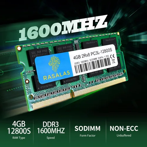 Miniatura 3 de 8 GB (2 x 4 GB) PC3L-12800S DDR3L 1600MHz 4GB RAM DDR3L PC3L-12800S 1600MHZ SODIMM 2Rx8 1.35V 204Pin CL11 Rasalas Kit de memoria para computadora