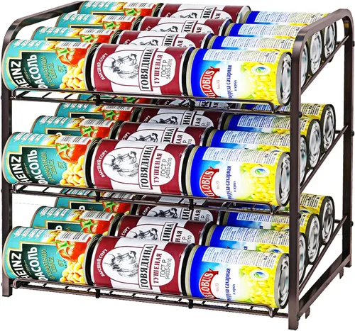 Miniatura 9 de Organizador de estantes para latas, dispensador apilable de 3 niveles para almacenamiento de latas, para almacenamiento de alimentos, cocina o Negro