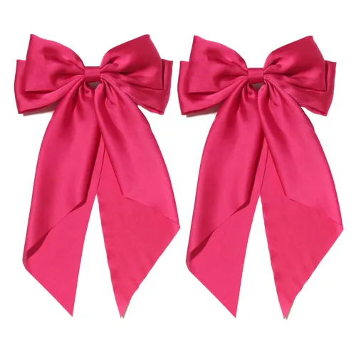 Miniatura 20 de Furling Pompoms - Lazos para el cabello para mujer, pinzas grandes de satén sedoso para el cabello, lazos para el cabello con cola larga, pasadores