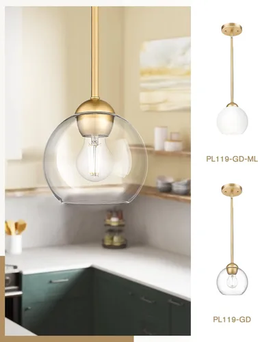 Miniatura 3 de Emak Luces colgantes modernas de globo de 7 pulgadas, lámparas colgantes industriales doradas, luces colgantes de 1 luz con pantalla de vidrio Oro