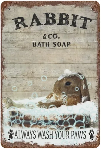 Placa colgante de hierro vintage conejo baño jabón metal estaño signo lavar tus patas retro divertido decoración baño bañera amantes regalo aluminio
