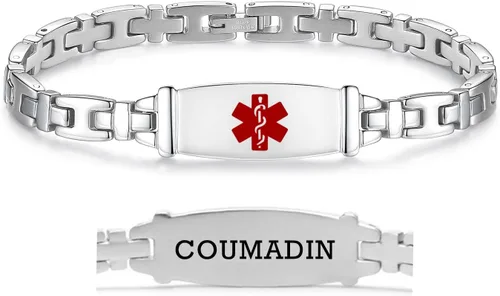 Miniatura 92 de LinnaLove Lady Medical Alert - Pulseras médicas de acero inoxidable para mujer, 7.5 pulgadas
