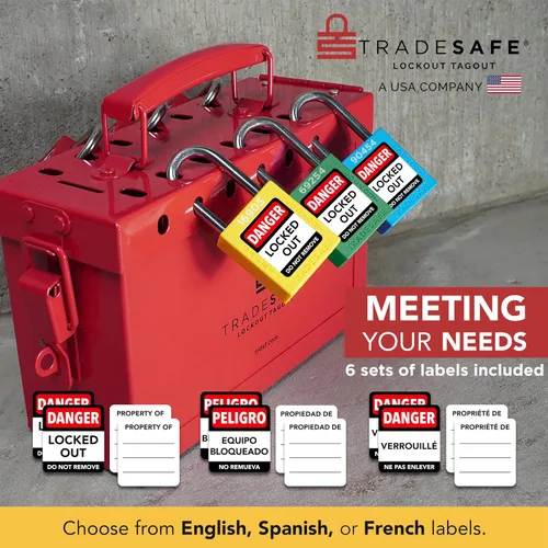 Miniatura 9 de TRADESAFE Juego de cerraduras de bloqueo - 7 candados iguales con llave roja, 2 llaves por cerradura, cerraduras Loto compatibles con OSHA
