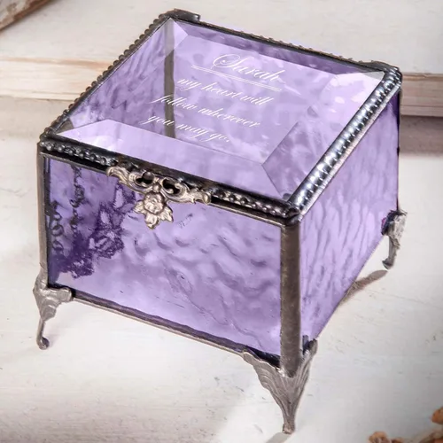 Miniatura 5 de Caja de cristal púrpura personalizada vitrina decorativa de almacenamiento, organizador de joyas, regalo de recuerdo para amigas, hijas, hermanas