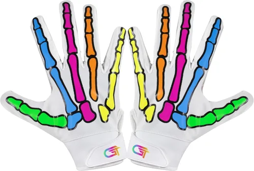 Miniatura 9 de Glorious Traders Youth Football Gloves American Wide Receiver Football Gloves for Adult Men Women & Boys with Super Sticky Silicone Grip Palms Blanco