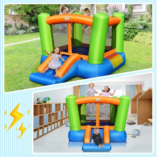 Miniatura 3 de Costzon Casa inflable de rebote para niños pequeños para fiestas en interiores y exteriores, diversión familiar con tobogán, tela Oxford, mini casa