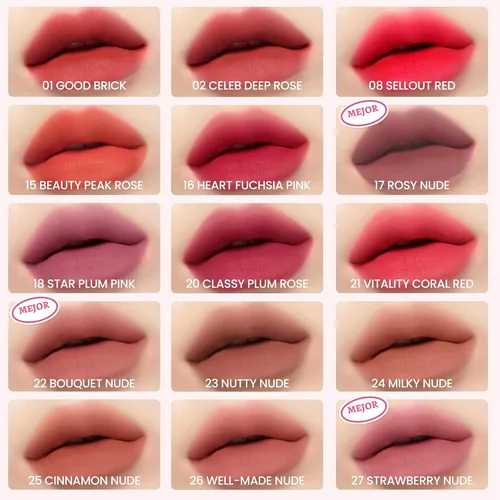 Miniatura 6 de Peripera Ink the Velvet Lip Tint - Color de alto pigmento, larga duración, ligero, sin gluten, sin parabenos (020 CLASSY PLUM ROSE)