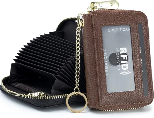 Miniatura 18 de imeetu - Tarjetero RFID, Estuche para Tarjetas de Negocios de Cuero Genuino, Cartera con Bloqueo RFID para Mujeres y Hombres