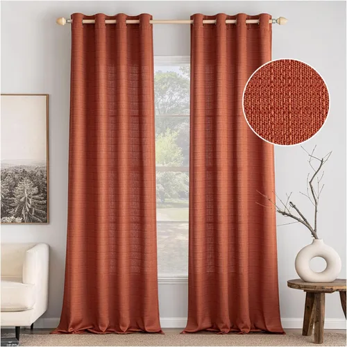 Miniatura 16 de MIULEE Cortinas texturizadas de lino sintético marrón natural de 84 pulgadas de largo, juego de 2 paneles para sala de estar y dormitorio, tejido