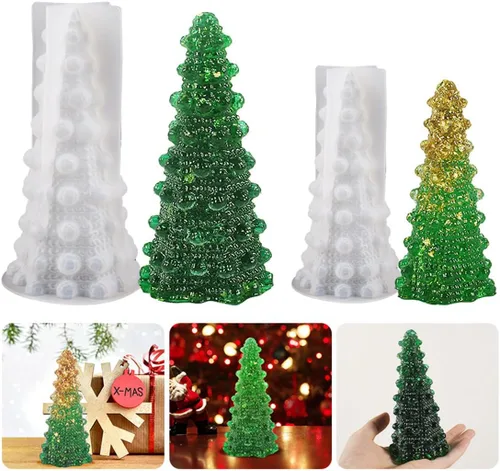 2 moldes de resina para árbol de Navidad, moldes de vela de Navidad para hacer velas, moldes de silicona 3D para resina epoxi, molde de fundición de