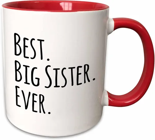 3dRose Best Big Sister Ever - Regalos para hermanos - texto negro 11oz taza roja de dos tonos