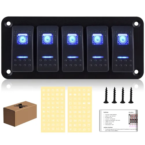 Miniatura 14 de Panel de interruptor 2 bandas de palanca de aluminio, interruptor basculante impermeable de 12V/24V para barco marino, interruptores