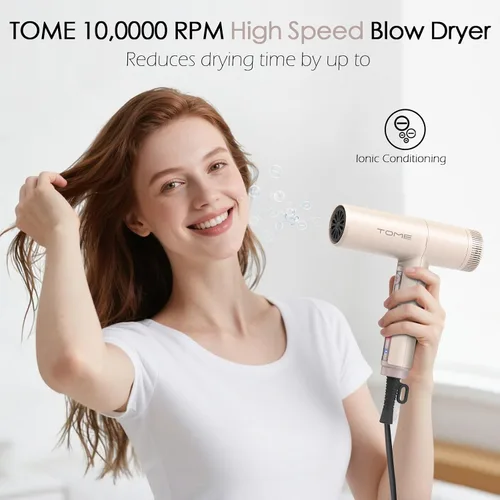 Miniatura 2 de TOME Hair Dryer, 1875W High-Speed EC Motor 110,000 RPM Ionic Blow Dryer, Fast Drying, Cool Shot Lock, 3 Heat 2 Speed, 3 Attachments