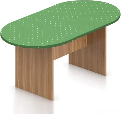 Miniatura 9 de Mantel ajustable ovalado, de poliéster elástico verde, estilo retro de los años 60 y 70, diseño de círculos de lunares verdes, vintage, se adapta a