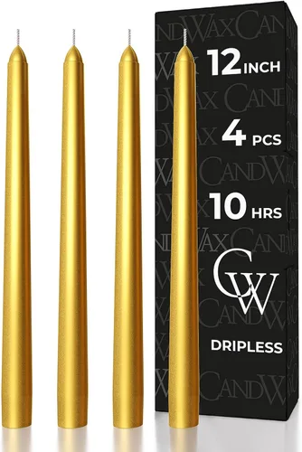 Miniatura 54 de CANDWAX Paquete de 4 velas cónicas blancas, sin goteo, de combustión lenta, sin perfume, de 12 pulgadas, ideales para mesa de comedor, candelabros