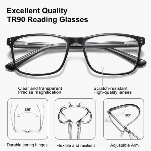 Miniatura 2 de EYECEDAR Paquete de 5 lentes de lectura TR90 para hombre, marco flexible, bisagras de resorte de metal, lectores para hombres y mujeres, 1.0