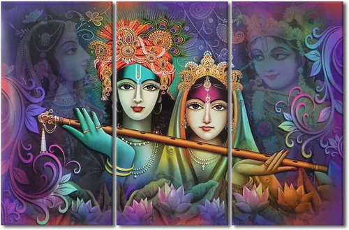 Miniatura 22 de Pintura india hindú Dios Señor Krishna imágenes sobre lienzo, arte de pared de 3 piezas, arte de pared moderno, decoración del hogar para sala