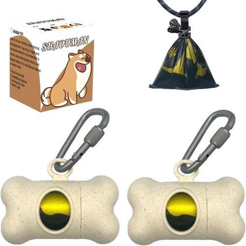 Miniatura 7 de Soporte para bolsa de excremento de perro en forma de hueso para correa Dispensador con 15 bolsas de basura resistentes a fugas y clip de Trigo