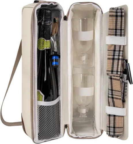 Miniatura 16 de ALLCAMP - Bolsa de vino con compartimento refrigerador, juego de picnic que lleva dos juegos de vajilla Negro