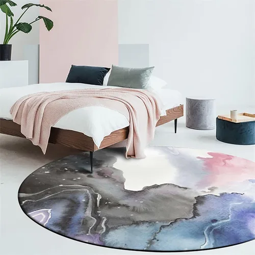 Miniatura 10 de Tapete redondo de mármol verde esmeralda, lavable, pequeño círculo, para dormitorio, sala de estar, alfombra moderna abstracta circular, 2 pies