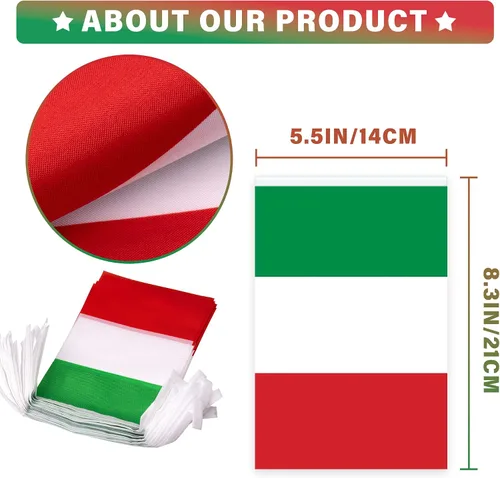 Miniatura 3 de Bandera de cuerda de Italia, pequeña mini bandera de escarapela italiana, decoración nacional del país para escuela, fiesta, eventos deportivos