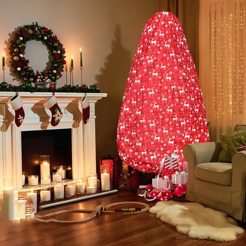 Miniatura 7 de Onesing Bolsa de almacenamiento para árbol de Navidad de 9 x 6 pies, cubierta roja para árbol de Navidad a prueba de polvo para almacenamiento
