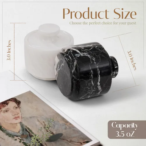 Miniatura 3 de MARBLOUS KRAFTS Salero de Mármol con Tapa 3" Blanco y Negro Cebra Frasco de Especias Para Encimera de Cocina Recipiente de Sal de Piedra y Cuencos