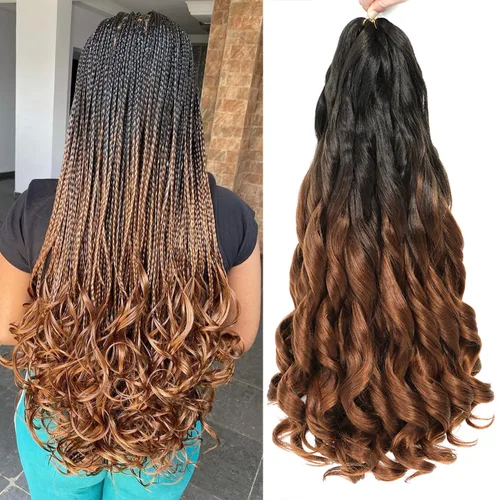 Miniatura 36 de Cabello Rizado Francés para Trenzar de 18 Pulgadas, 8 Paquetes Color Borgoña - Cabello para Trenzar Pre-Estirado con Rebote - Extensiones de Cabello