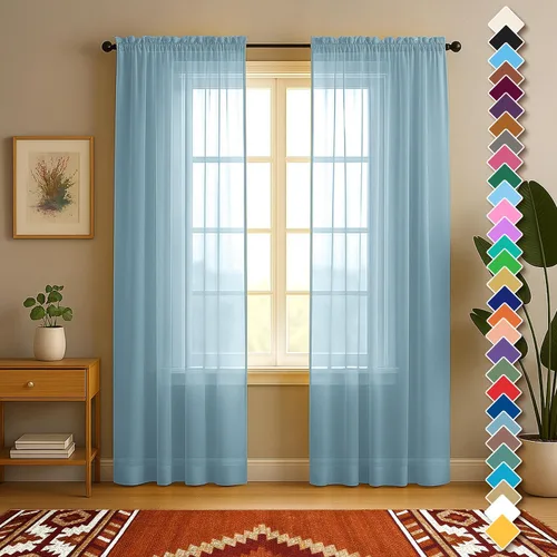 Miniatura 48 de YHSF Cortinas traslúcidas – Juego de 2 paneles para decoración del hogar – Elegantes cortinas de gasa sólida con bolsillo para barra