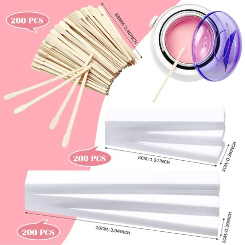 Miniatura 2 de Leelosp El kit de cera de 600 piezas incluye 400 tiras de cejas de tela de papel encerado y 200 varillas aplicadoras lisas de madera para depilación