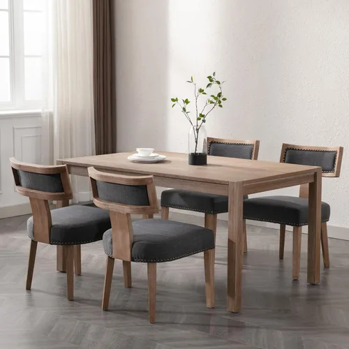 Miniatura 21 de BESTANO Juego de 2 sillas de comedor de ratán, modernas sillas de comedor de madera negra de mediados de siglo, sillas de comedor tapizadas de tela