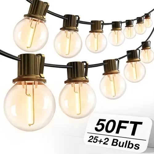 addlon Tira de luces LED de 50 pies para exteriores, luces de patio G40 regulables con 27 bombillas inastillables para patio, casa, balcón,